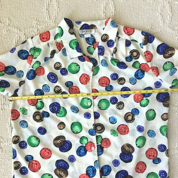 VTG TRUFFLES Women's Pleated Shoulder Colorful Blouse Chiffon Sz: M/L USA Made - Picture 10 of 10